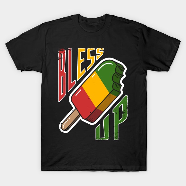 Bless Up, Cool Jamaican Reggae Music Ice cream T-Shirt by emmjott